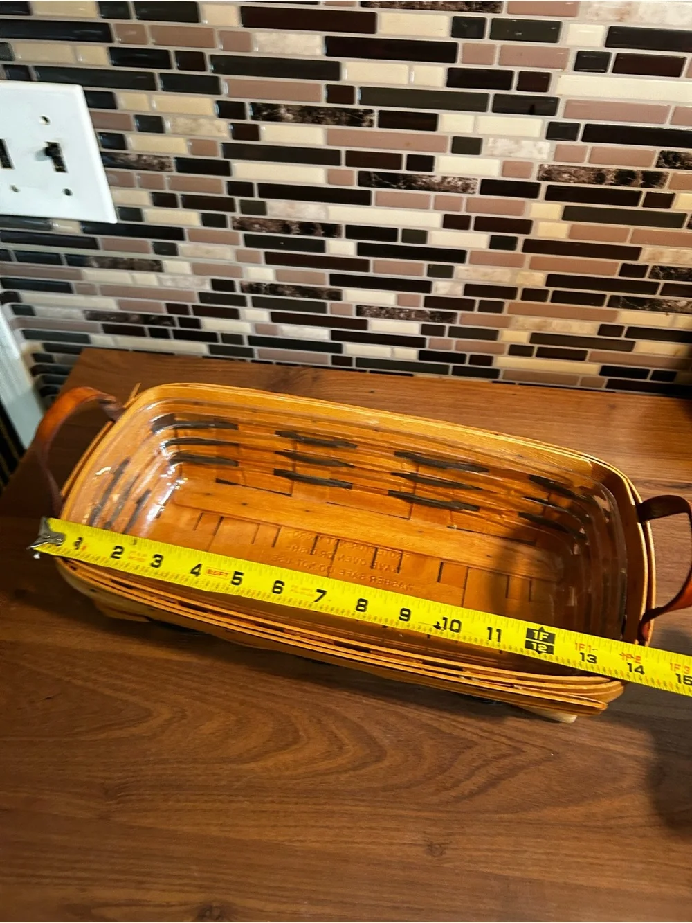 Vintage Longaberger Bread Basket with Brown Leather Handles - Natural Brown